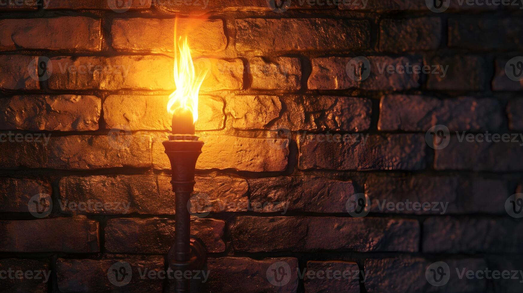 AI generated A torch against brick wall textured background with space for text, background image, generative AI photo