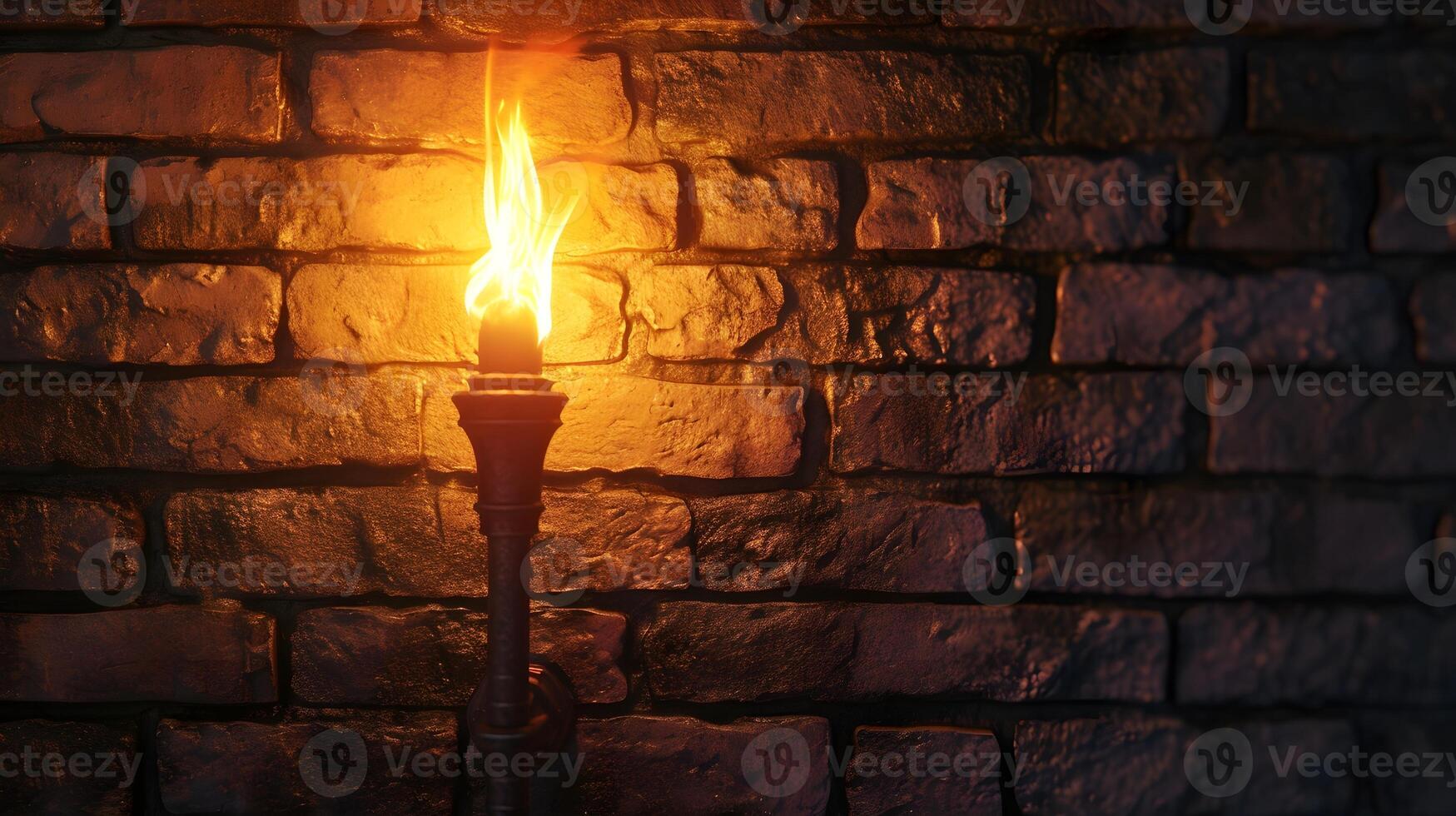 AI generated A torch against brick wall textured background with space for text, background image, generative AI photo