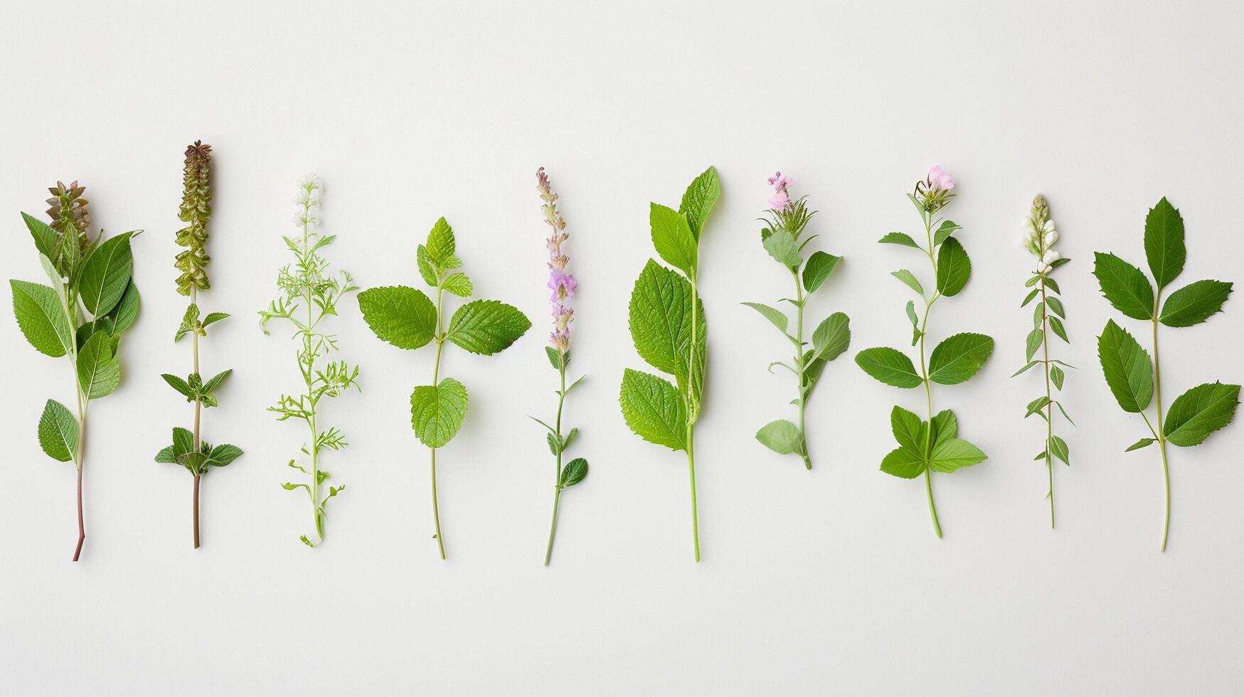 ai generado varios medicinal plantas individualmente en contra un limpiar blanco fondo, antecedentes imagen, generativo ai foto