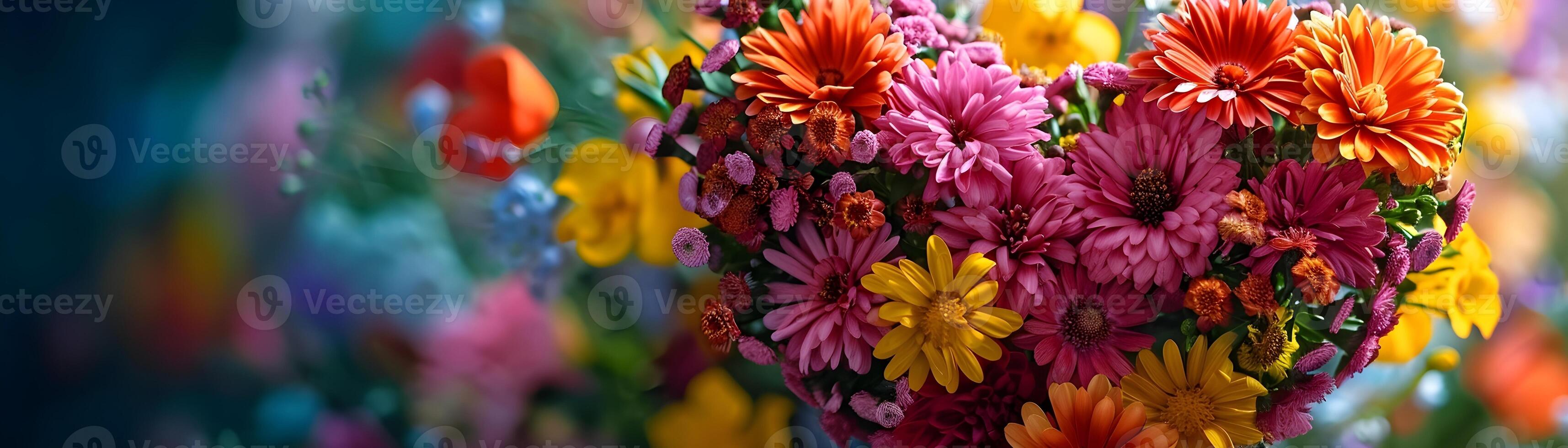 AI generated Bouquet of vibrant flowers arranged in the shape of a heart, valentine's day vibes, background image, generative AI photo