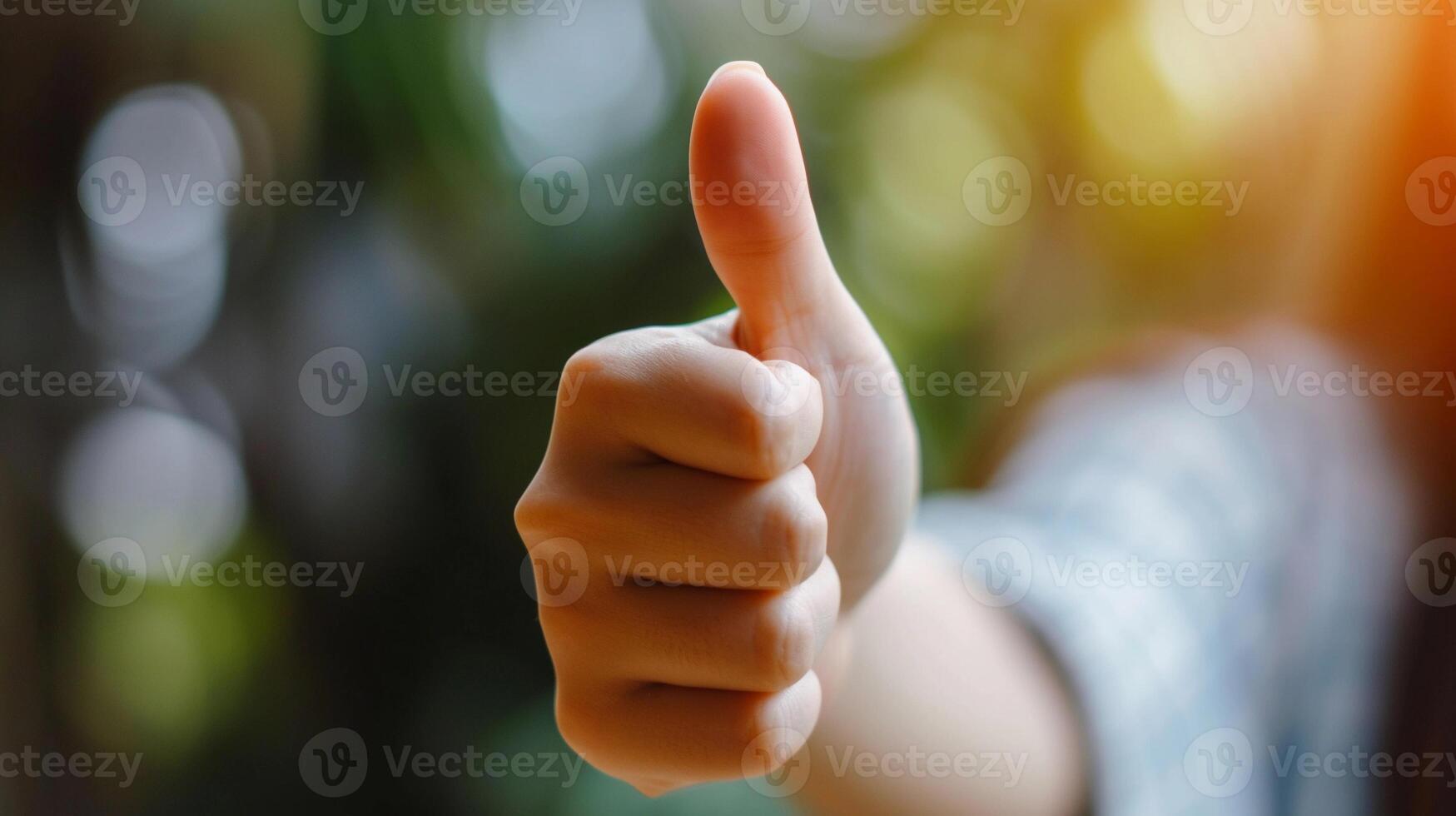 AI generated A close-up of a woman's hand giving a thumbs up in a supportive gesture, background image, generative AI photo