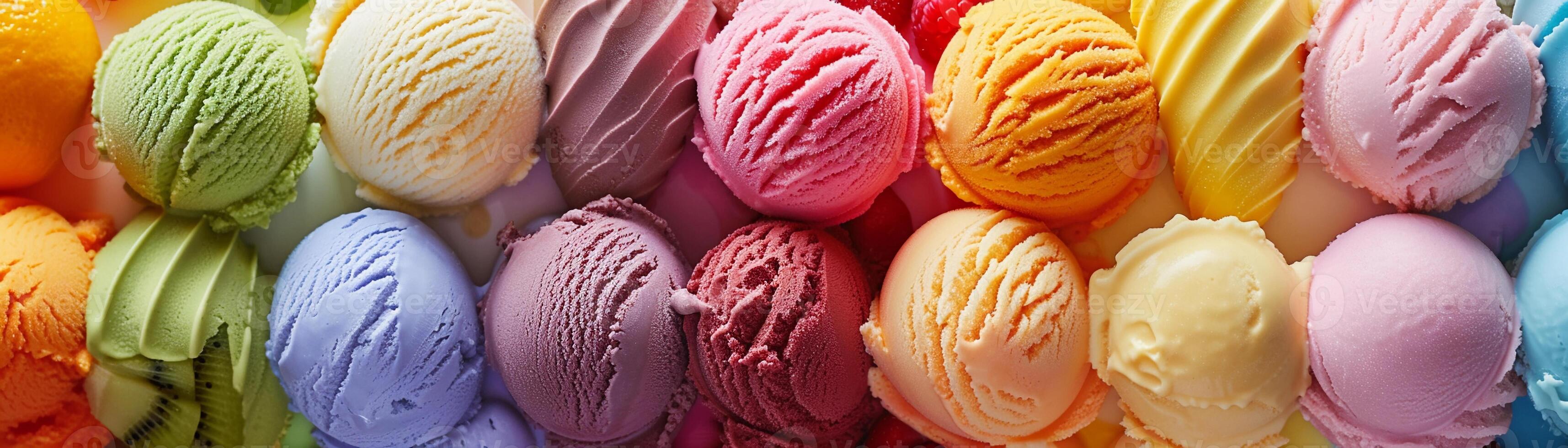 AI generated Fruity Gelato Bliss, variety of fruity gelato flavors arranged in a visually appealing display, generative AI photo