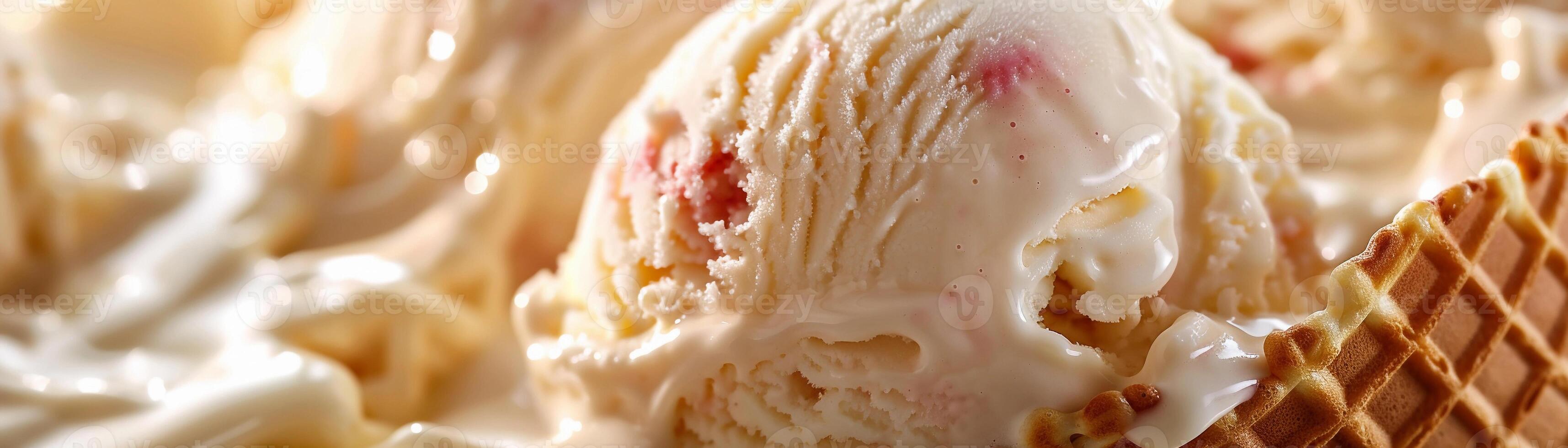 AI generated Waffle Cone Happiness, close-up of a delicious scoop of ice cream nestled in a crispy waffle cone, generative AI photo