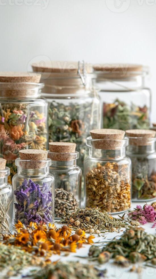 AI generated Apothecary Jar Arrangement, background image, generative AI photo