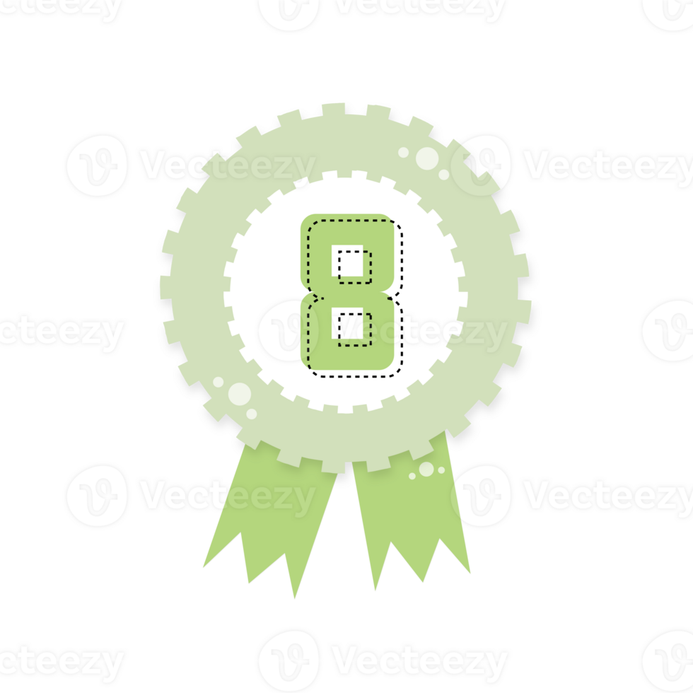 Green award certificate, Award with ribbons, gold silver bronze medal number 8 isolated on transparent background png