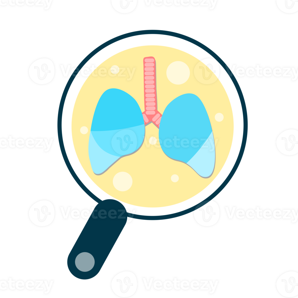 magnifying glass looking for Lungs diagnostic design in flat style png
