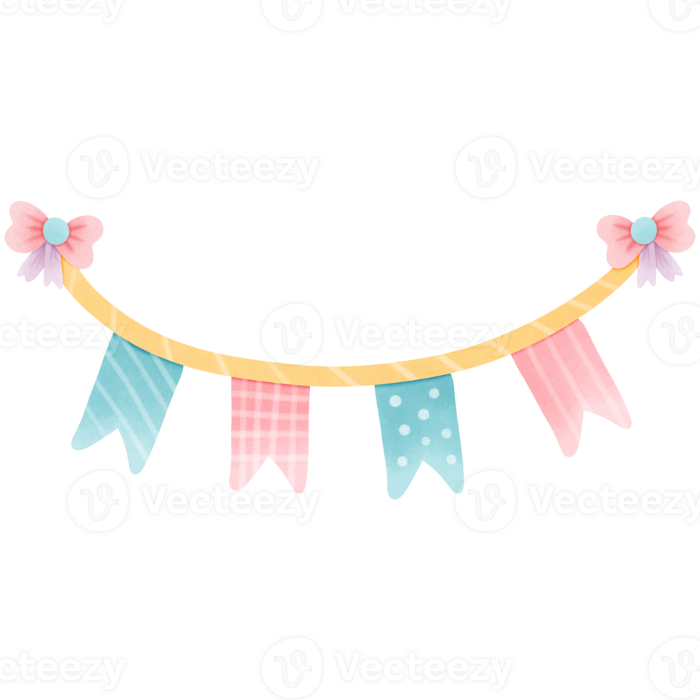 Happy birthday party banner flag cute colorful isolated on transparent background png