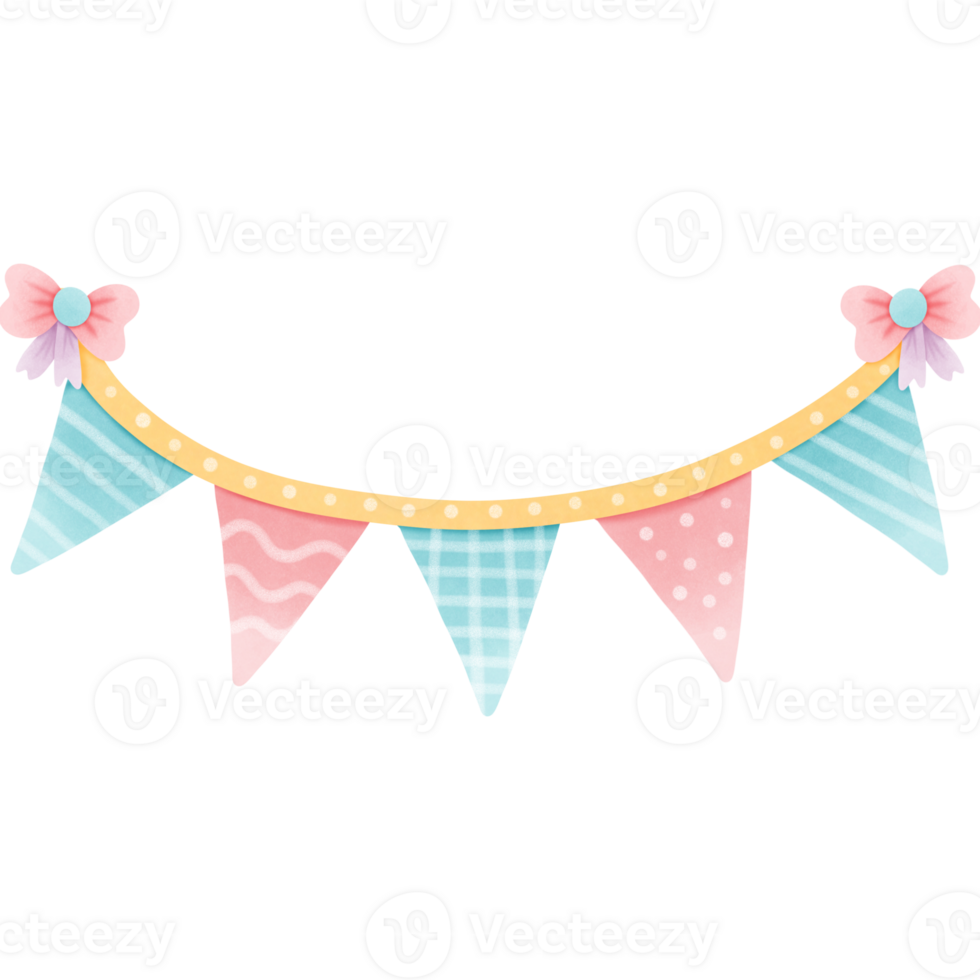 Happy birthday party banner flag cute colorful isolated on transparent background png