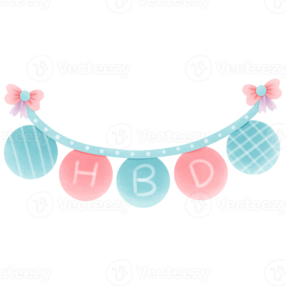 Happy birthday party banner flag cute colorful isolated on transparent background png