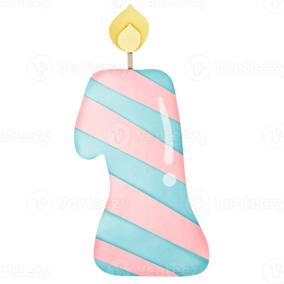 Happy birthday candle colorful with fire on top isolated on transparent background png