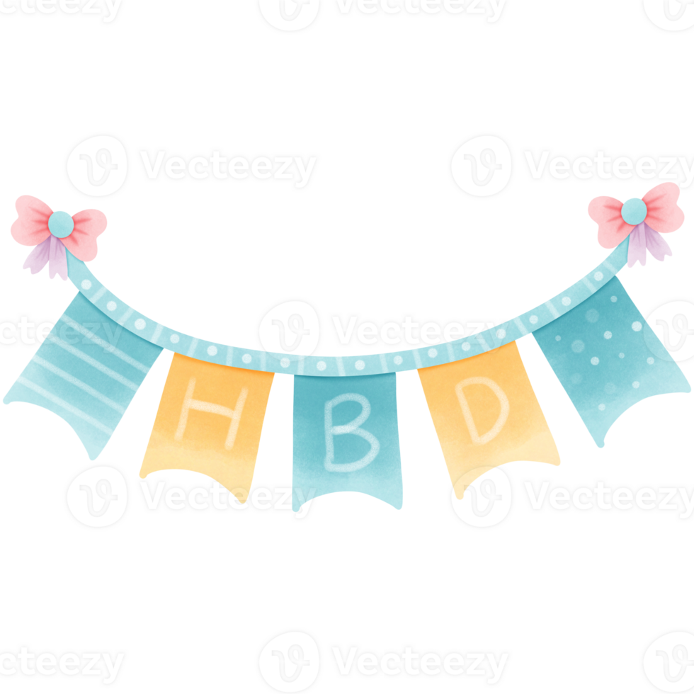 Happy birthday party banner flag cute colorful isolated on transparent background png