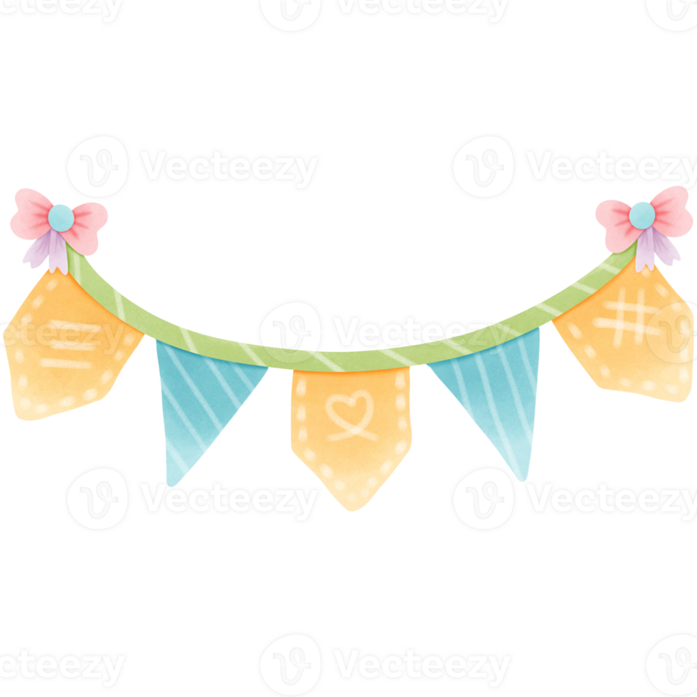 Happy birthday party banner flag cute colorful isolated on transparent background png
