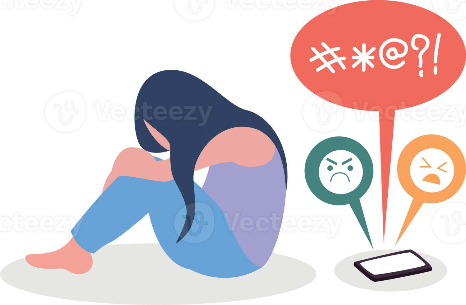 People are in a sad mood with social toxicity. Social bullying of online society png
