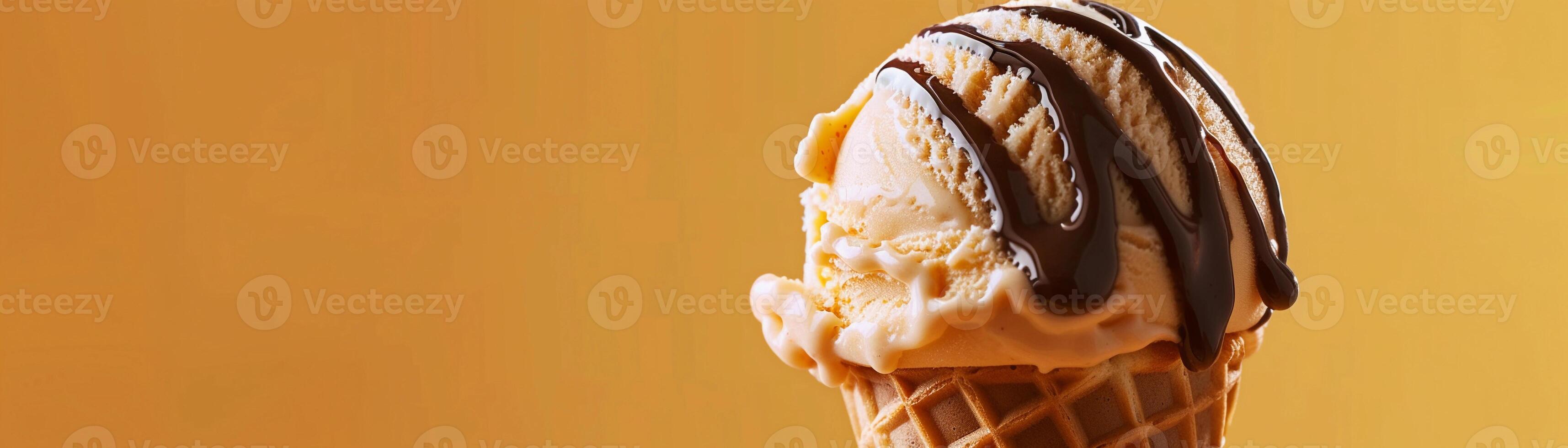 AI generated Melting Bliss, single scoop of ice cream melting on a waffle cone, generative AI photo