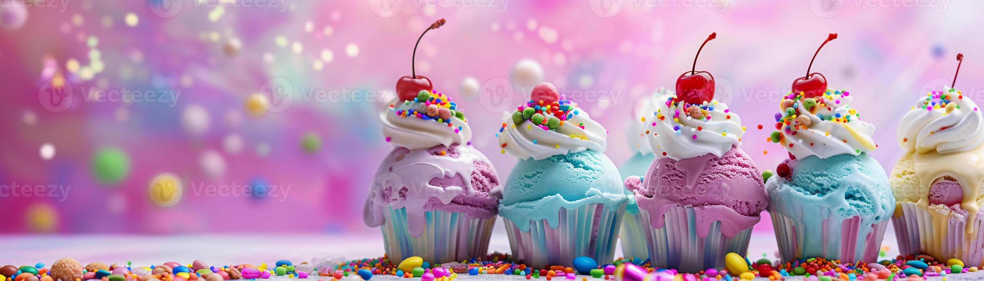 AI generated Rainbow Delight, A colorful ice cream sundae piled high with scoops in different pastel shades, generative AI photo