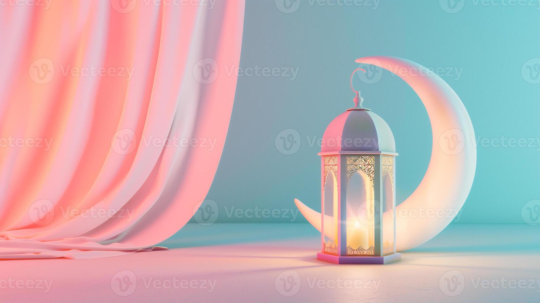 AI generated arabian lantern with pastel colors, Design creative concept of islamic celebration day ramadan kareem or eid al fitr adha, hajj, hijri, mawlid. 3D illustration. photo