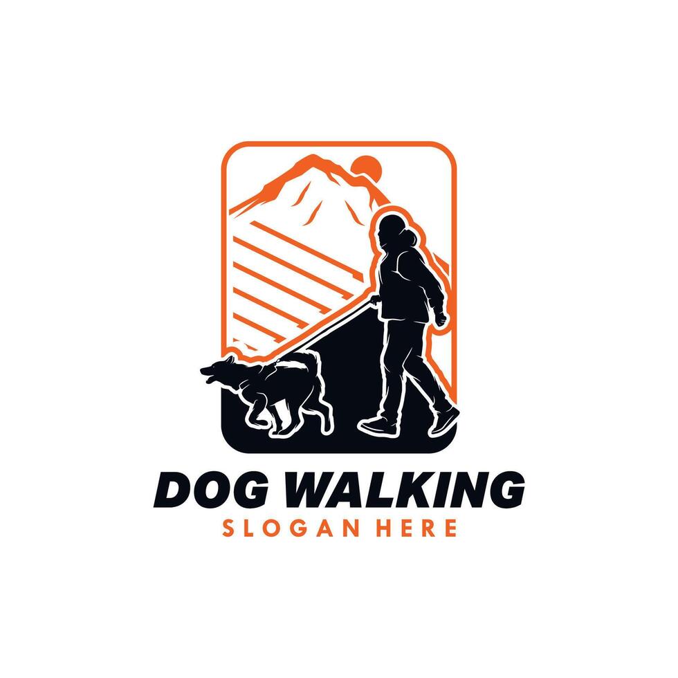a man dog walking vector logo design