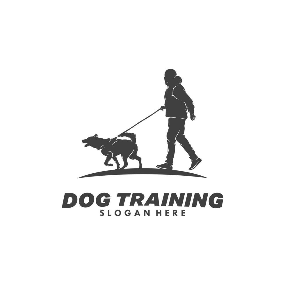 a man dog training vector logo design