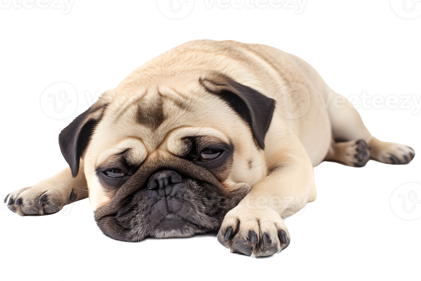 AI generated Pug dog sleeping on the floor PNG
