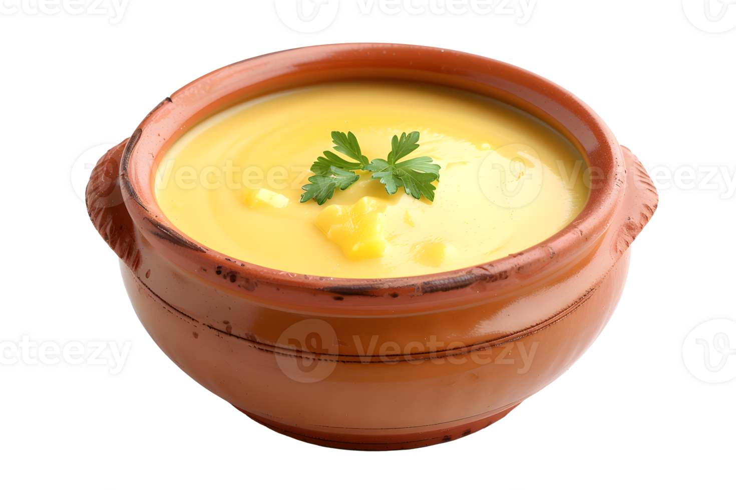 AI generated Pumpkin soup in clay pot on transparent background png