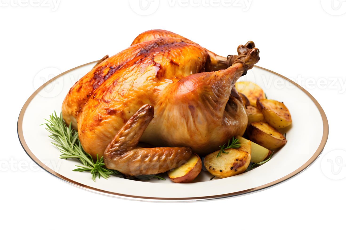 AI generated Roast chicken with potatoes and rosemary on transparent background png
