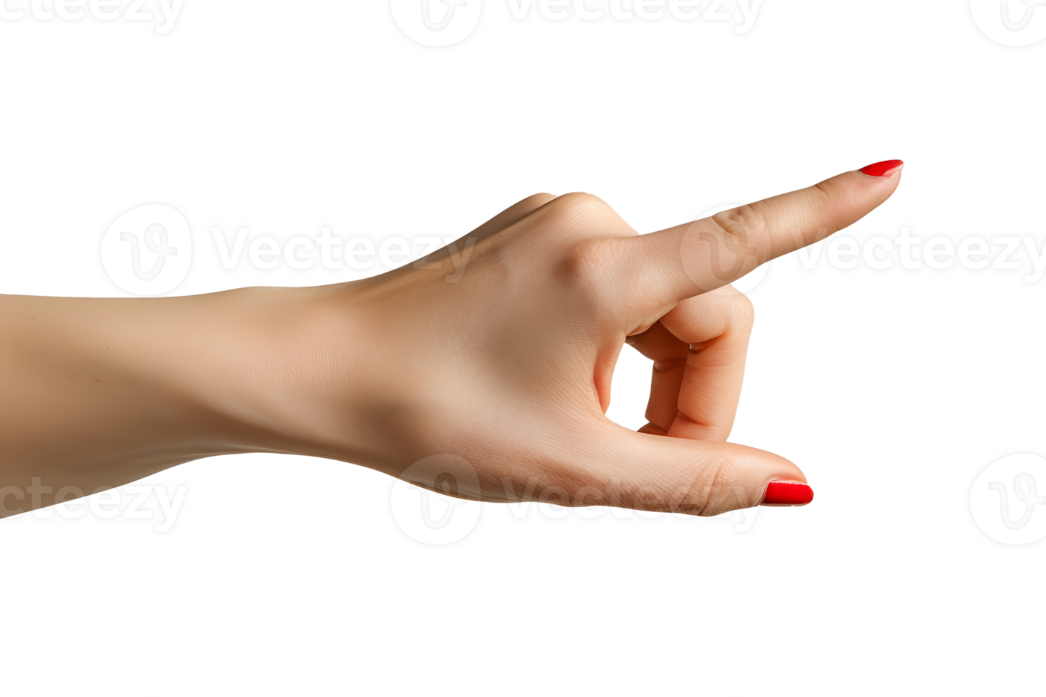 AI generated Female hand with red manicure pointing gesture PNG