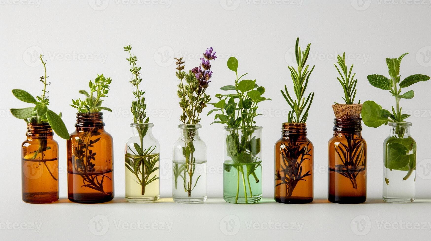 AI generated Natural Remedies Display, collection of herbal extracts, background image, generative AI photo