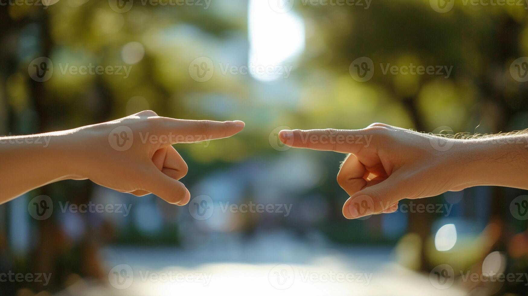 AI generated Showcase two hands, one pointing with an index finger and the other receiving the direction, background image, generative AI photo