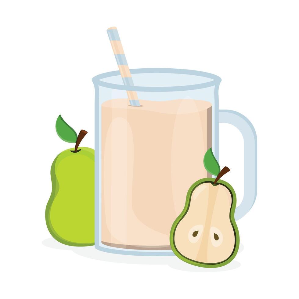 A glass of pear juice with a straw. Juices with different flavors. Fruit juices. vector