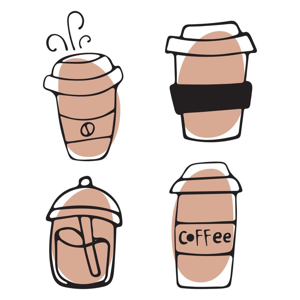 vector negro y blanco gráfico garabatear ilustración de un café taza en un blanco antecedentes con marrón lugares