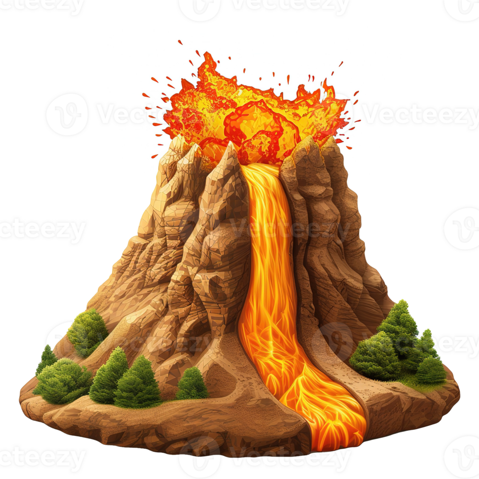 AI generated Volcanic eruption 3d icon isolated on transparent background png