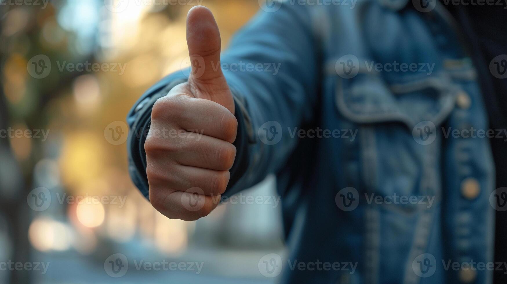 AI generated A close-up of a man's hand giving a thumbs up, background image, generative AI photo