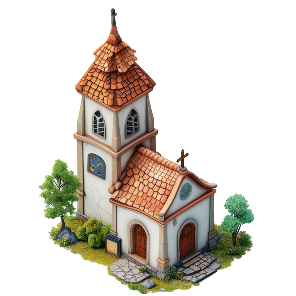 AI generated 3d isometric church isolated on transparent background png