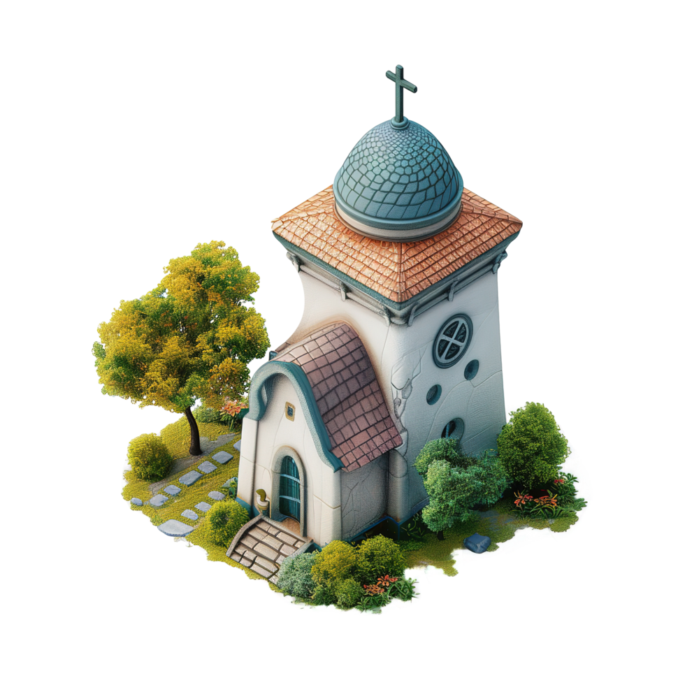 AI generated 3d isometric church isolated on transparent background png