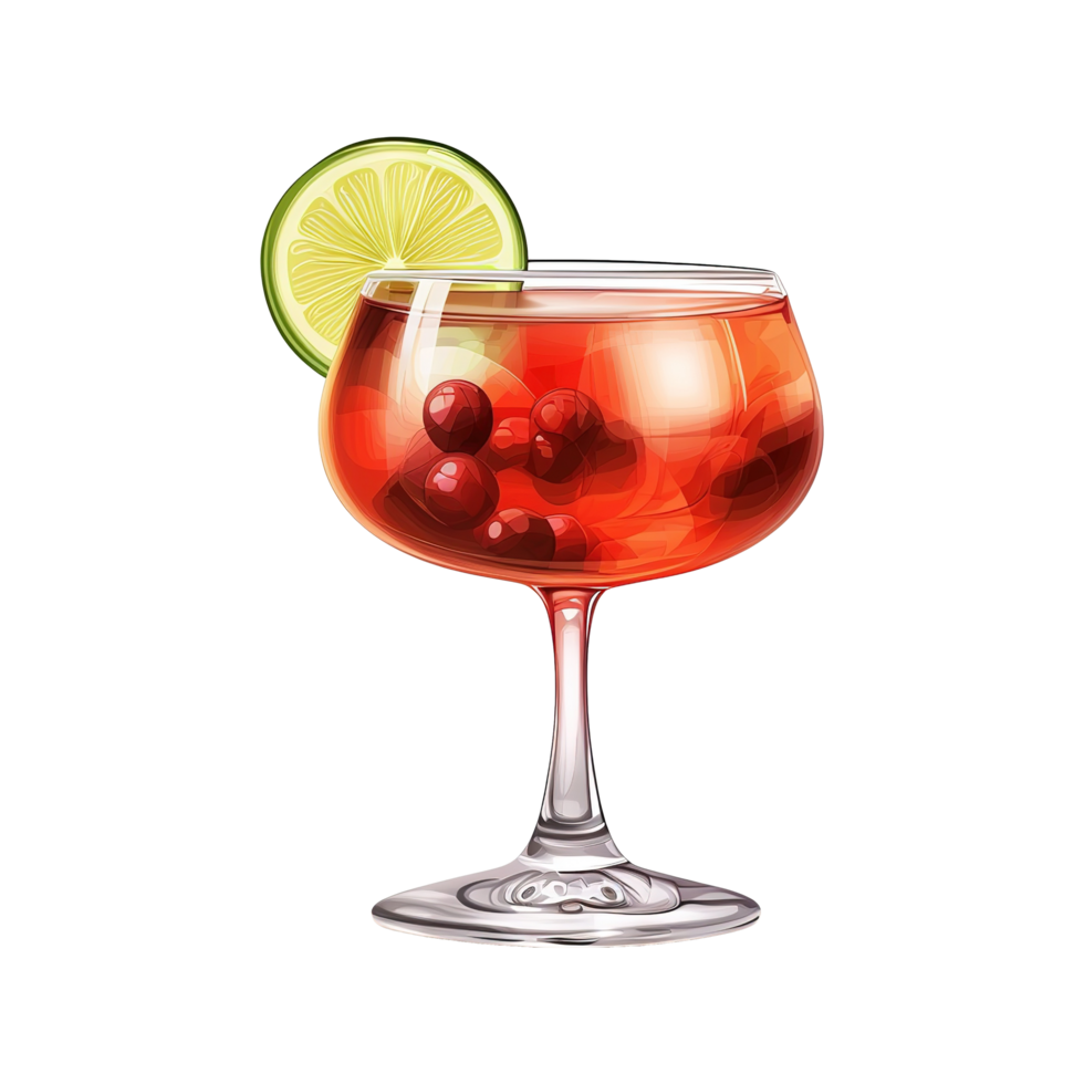 AI generated Alcoholic cocktail with ice and fruits isolated on transparent background png