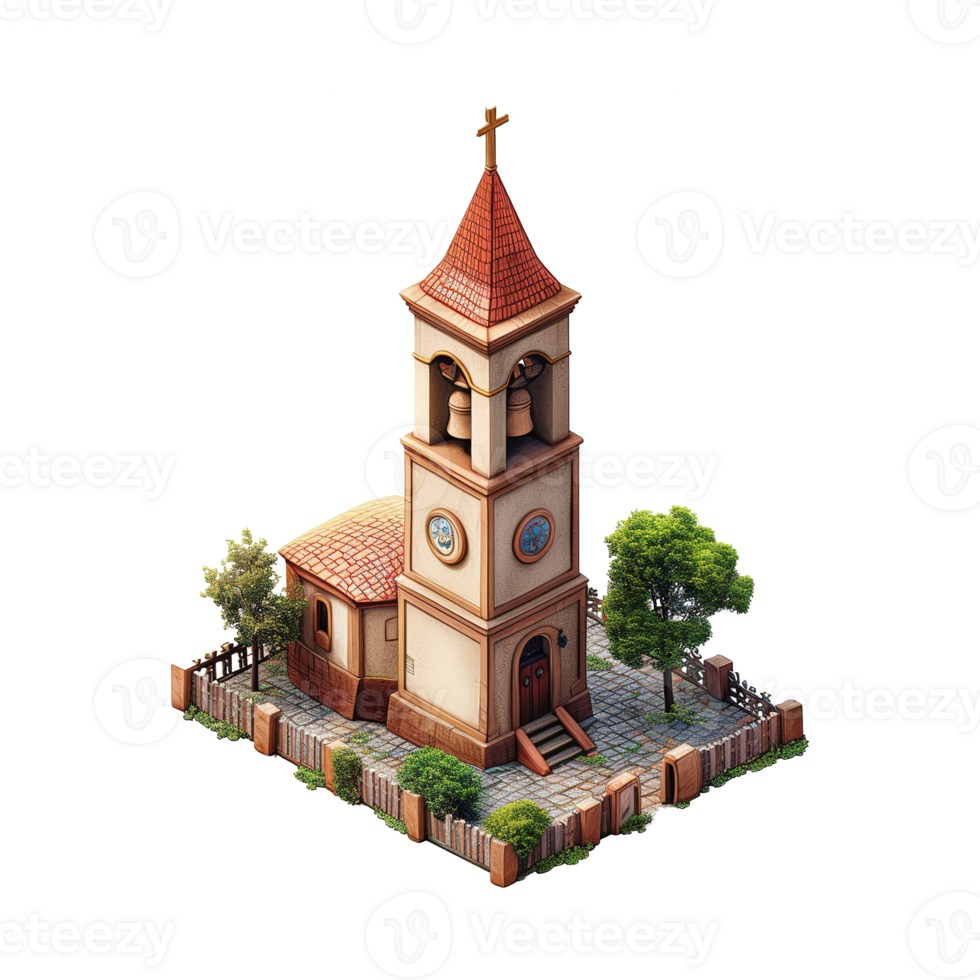 AI generated Isometric church buildings isolated on transparent background png