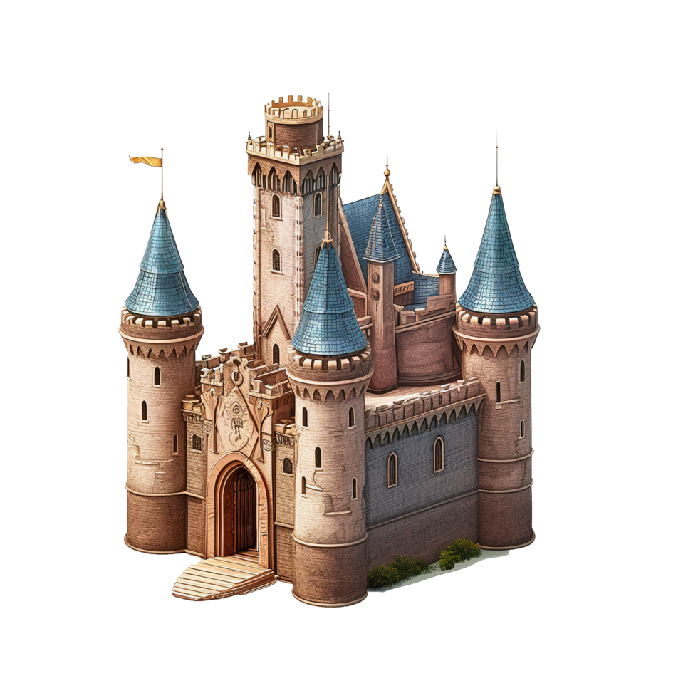 ai generado fantasía castillo 3d icono aislado en transparente antecedentes png