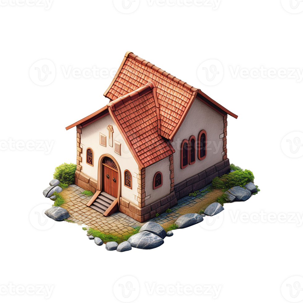 AI generated Isometric church buildings isolated on transparent background png