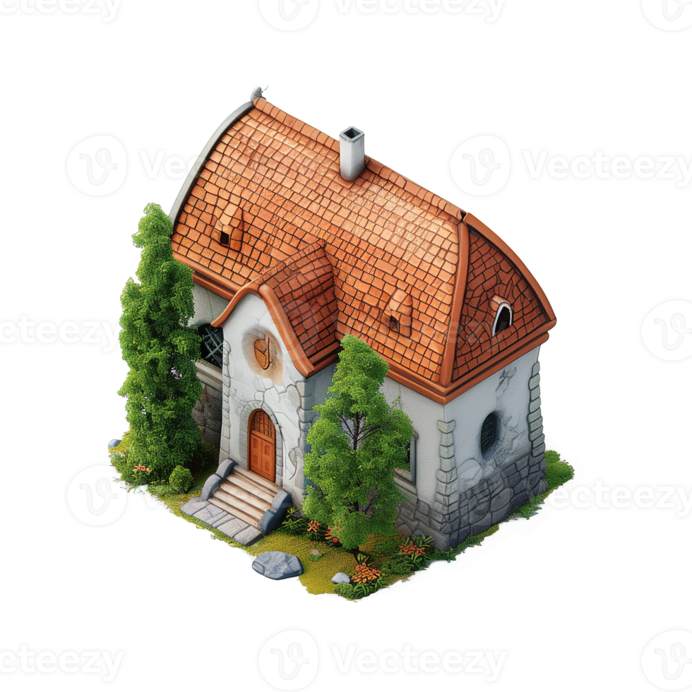 AI generated 3d isometric church isolated on transparent background png