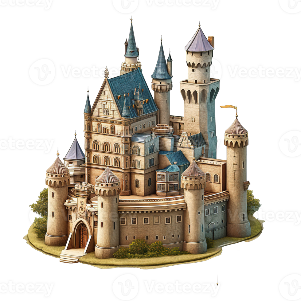 AI generated Fantasy castle 3d icon isolated on transparent background png