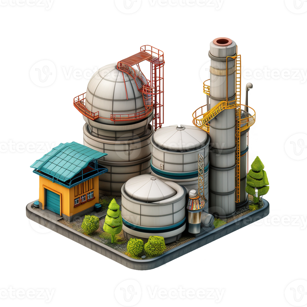 AI generated 3d icon factory building isolated on transparent background png