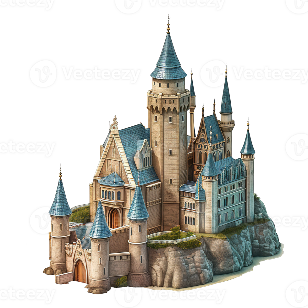 AI generated Fantasy castle 3d icon isolated on transparent background png