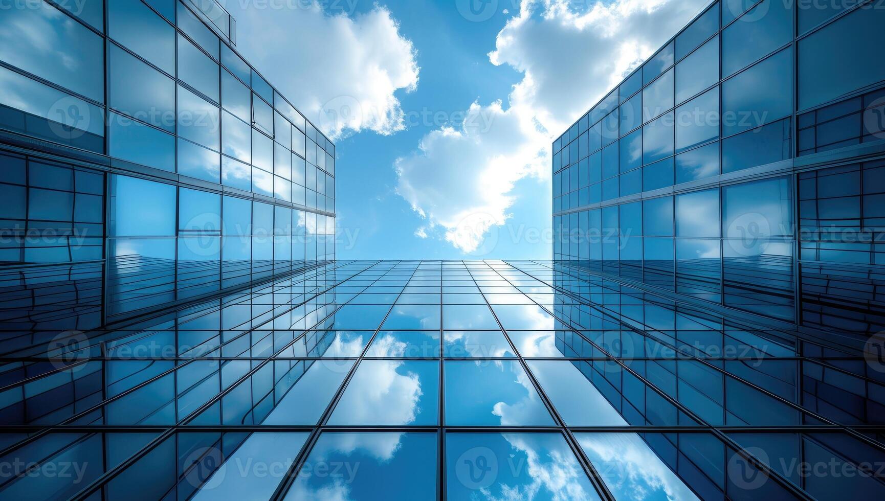 AI generated Modern blue glass building under cloudy sky photo