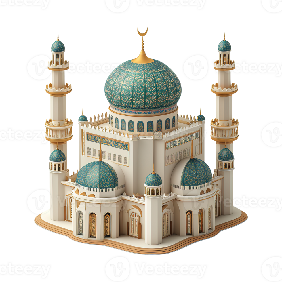AI generated Islamic mosque 3d icon isolated on transparent background png