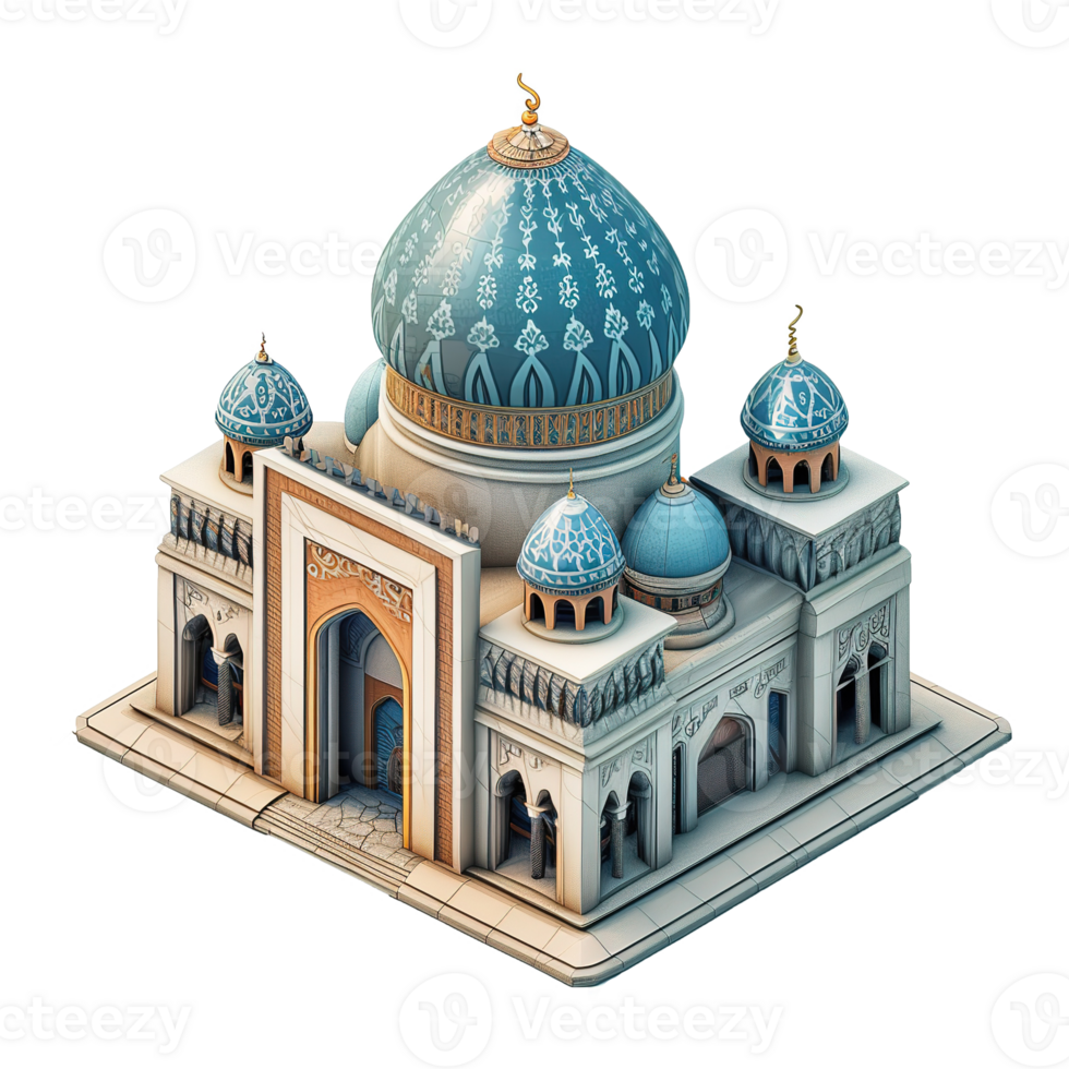 AI generated Islamic mosque 3d icon isolated on transparent background png