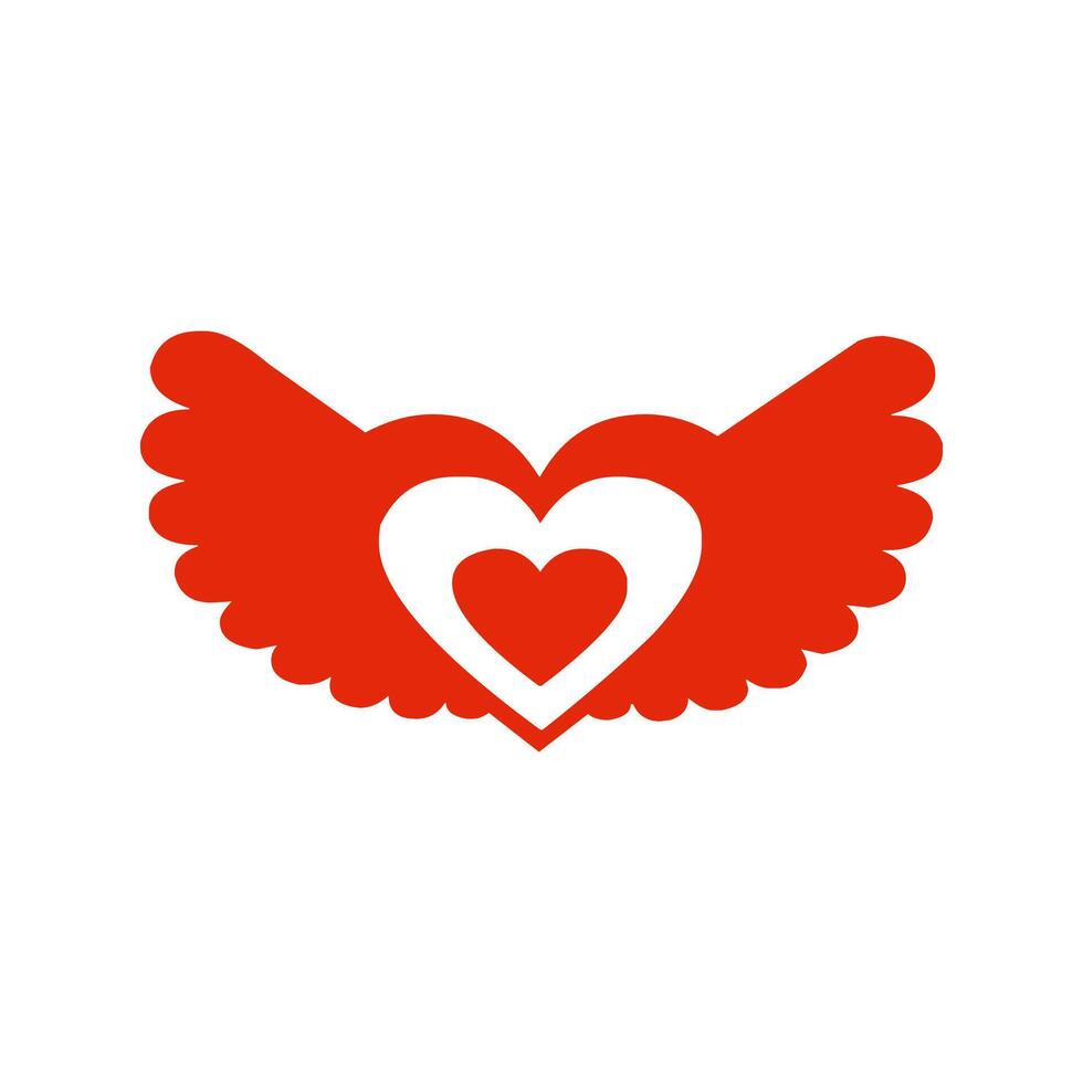 rojo corazón con alas icono vector