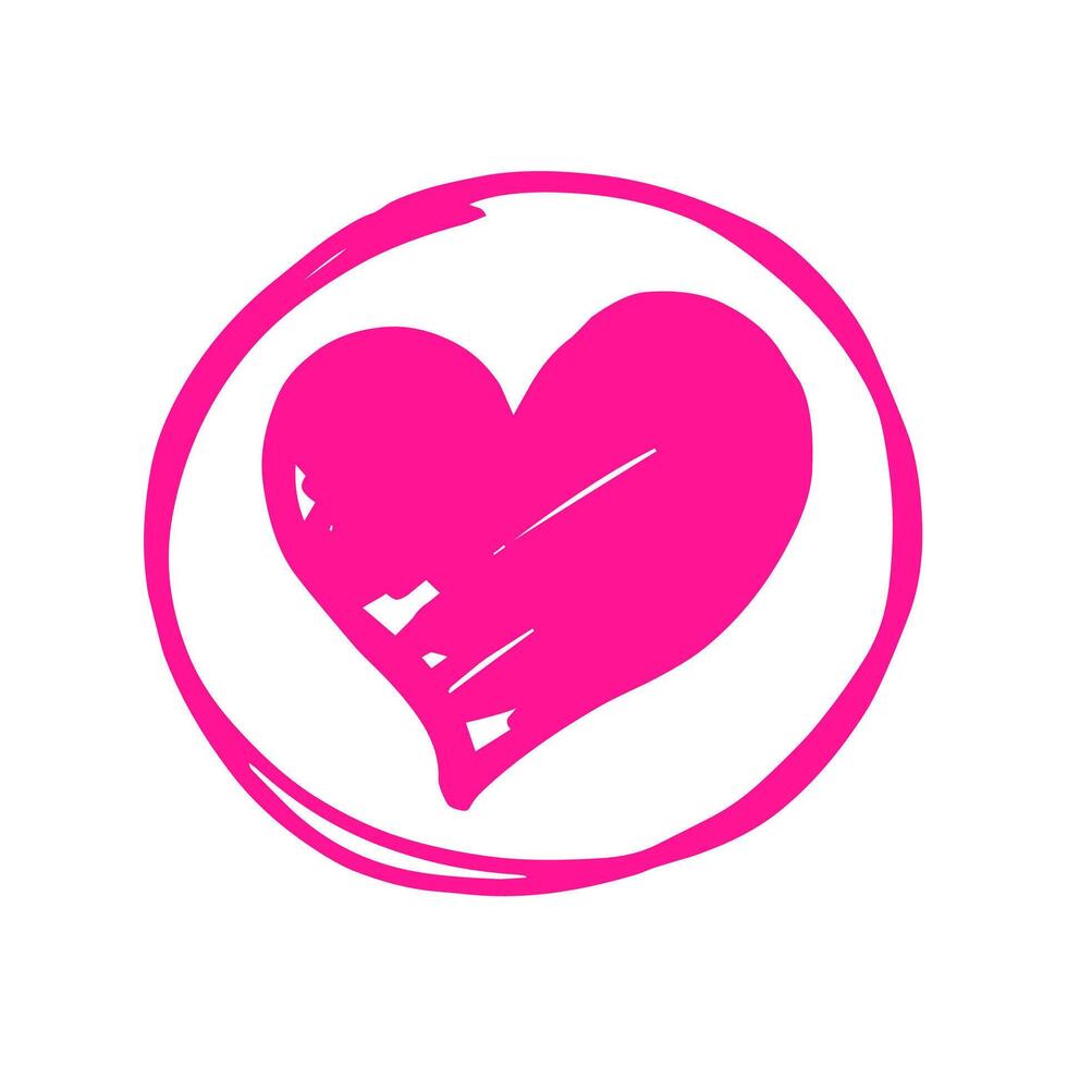 Hand Drawn Doodle Sketch Pink Heart Within A Circle Vector Illustration