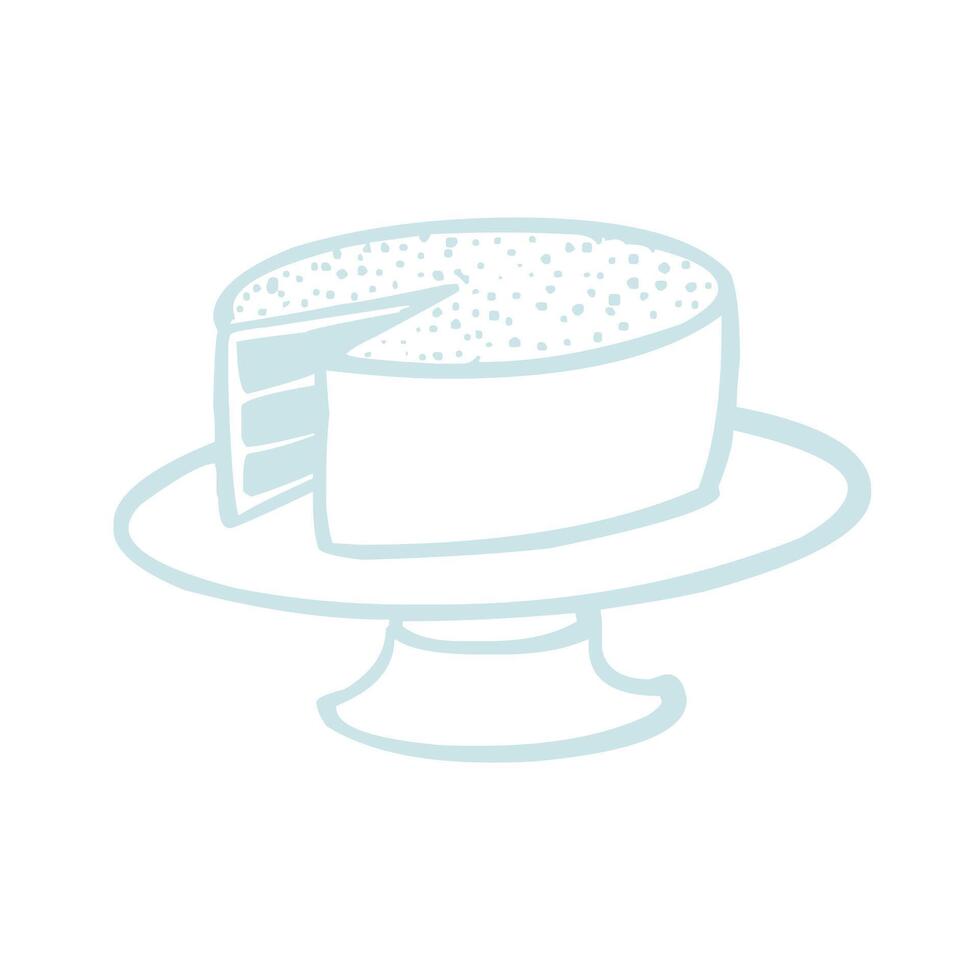 Big Cake On A Stand With A Slice Cut Out Doodle Icon vector