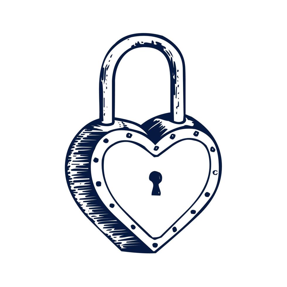 Sketch Heart Lock Icon vector