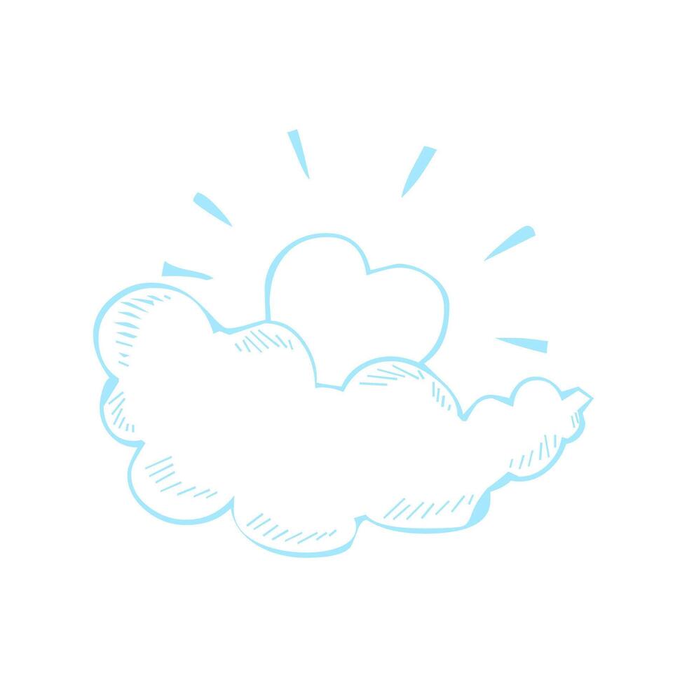 Heart Hiding Behind Cloud Sketch Illustration vector